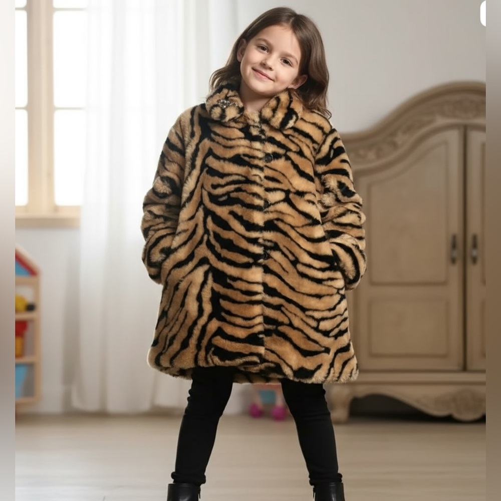 LIKE NEW CORKYS BOUTIQUE BRAND GIRLS FAUX FUR COAT WITH MATCHING HAT IN SIZE 10